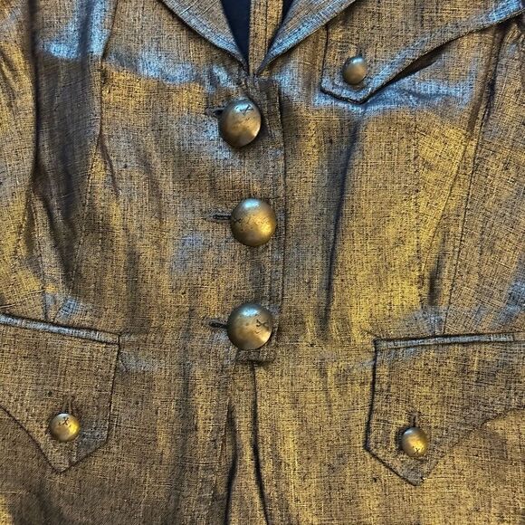 Richmond X Sleeveless Crop Top/Vest in Black/Metallic Gold Linen. Size Small. - Picture 4 of 6